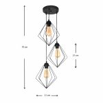 Φωτιστικό οροφής Nura Megapap E27 μεταλλικό τρίφωτο χρώμα μαύρο 21x21x70εκ. - Image 3