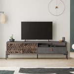 Έπιπλο τηλεόρασης Dionysos Megapap από μελαμίνη χρώμα γκρι ρετρό 170x45x48,6εκ. - Image 3