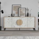 Μπουφές μελαμίνης Gora Megapap χρώμα φυσικό οξιάς - λευκό εφέ μαρμάρου 180x35,6x82εκ. - Image 3