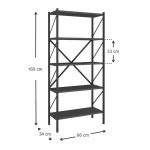 Βιβλιοθήκη Jocasta Megapap μεταλλική - μελαμίνης χρώμα ανθρακί 66x34x160εκ. - Image 4
