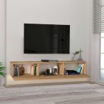 Έπιπλο τηλεόρασης επιτοίχιο Damla Megapap με LED χρώμα sapphire oak 180x29,5x29,5εκ. - Image 2