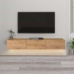 Έπιπλο τηλεόρασης επιτοίχιο Damla Megapap με LED χρώμα sapphire oak 180x29,5x29,5εκ. - Image 3