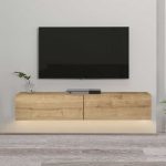 Έπιπλο τηλεόρασης επιτοίχιο Aristo Megapap με LED χρώμα sapphire oak 135x31,6x25εκ. - Image 3