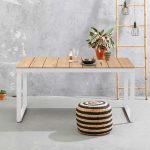 Τραπέζι κήπου Poseidon Megapap μεταλλικό - μασίφ ξύλο χρώμα λευκό - φυσικό 150x82x75εκ. - Image 2