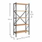Βιβλιοθήκη Jocasta Megapap μεταλλική - μελαμίνης χρώμα pine oak 66x34x160εκ. - Image 4