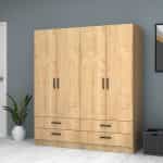 Ντουλάπα ρούχων Ricardo Megapap τετράφυλλη με συρτάρια χρώμα φυσικό οξιάς 160x51,8x181εκ. - Image 3