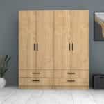 Ντουλάπα ρούχων Ricardo Megapap τετράφυλλη με συρτάρια χρώμα φυσικό οξιάς 160x51,8x181εκ. - Image 4