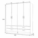 Ντουλάπα ρούχων Ricardo Megapap τετράφυλλη με συρτάρια χρώμα φυσικό οξιάς 160x51,8x181εκ. - Image 5