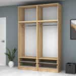 Ντουλάπα ρούχων Ricardo Megapap τετράφυλλη με πατάρι και συρτάρια χρώμα φυσικό οξιάς 160x51,8x240εκ. - Image 3