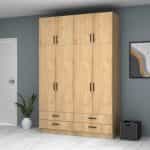 Ντουλάπα ρούχων Ricardo Megapap τετράφυλλη με πατάρι και συρτάρια χρώμα φυσικό οξιάς 160x51,8x240εκ. - Image 4