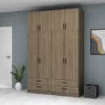 Ντουλάπα ρούχων Ricardo Megapap τετράφυλλη με πατάρι και συρτάρια χρώμα καρυδί 160x51,8x240εκ. - Image 4