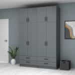 Ντουλάπα ρούχων Ricardo Megapap τετράφυλλη με πατάρι και συρτάρια χρώμα ανθρακί 160x51,8x240εκ. - Image 4
