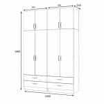 Ντουλάπα ρούχων Ricardo Megapap τετράφυλλη με πατάρι και συρτάρια χρώμα ανθρακί 160x51,8x240εκ. - Image 5