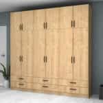 Ντουλάπα ρούχων Ricardo Megapap εξάφυλλη με πατάρι και συρτάρια χρώμα φυσικό οξιάς 240x51,8x240εκ. - Image 4