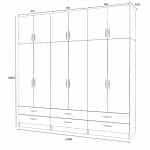 Ντουλάπα ρούχων Ricardo Megapap εξάφυλλη με πατάρι και συρτάρια χρώμα φυσικό οξιάς 240x51,8x240εκ. - Image 5