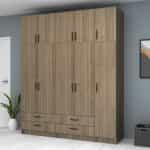 Ντουλάπα ρούχων Ricardo Megapap πεντάφυλλη με πατάρι και συρτάρια χρώμα καρυδί 200x51,8x240εκ. - Image 4