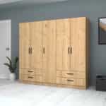 Ντουλάπα ρούχων Ricardo Megapap πεντάφυλλη με συρτάρια χρώμα φυσικό οξιάς 200x51,8x181εκ. - Image 4