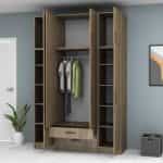 Ντουλάπα ρούχων Ricardo Megapap τετράφυλλη με πατάρι και συρτάρια χρώμα καρυδί 160x51,8x240εκ. - Image 2