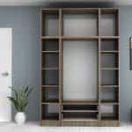 Ντουλάπα ρούχων Ricardo Megapap τετράφυλλη με πατάρι και συρτάρια χρώμα καρυδί 160x51,8x240εκ. - Image 3