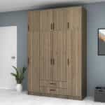 Ντουλάπα ρούχων Ricardo Megapap τετράφυλλη με πατάρι και συρτάρια χρώμα καρυδί 160x51,8x240εκ. - Image 4