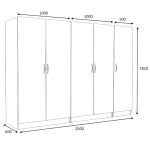 Ντουλάπα ρούχων Victoria Megapap πεντάφυλλη χρώμα φυσικό οξιάς 250x60x181εκ. - Image 5