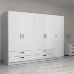 Ντουλάπα ρούχων Victoria Megapap πεντάφυλλη με συρτάρια χρώμα λευκό 250x60x181εκ. - Image 4