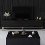 Έπιπλο τηλεόρασης Lord Megapap χρώμα μαύρο - χρυσό 180x30x47εκ. - Image 2