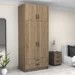 Ντουλάπα ρούχων Victoria Megapap δίφυλλη με πατάρι και συρτάρια χρώμα καρυδί 100x60x240εκ. - Image 4