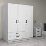 Ντουλάπα ρούχων Victoria Megapap τρίφυλλη με συρτάρια χρώμα λευκό 150x60x181εκ. - Image 4