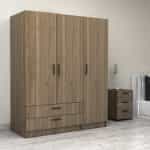 Ντουλάπα ρούχων Victoria Megapap τρίφυλλη με συρτάρια χρώμα καρυδί 150x60x181εκ. - Image 4