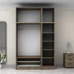 Ντουλάπα ρούχων Victoria Megapap τρίφυλλη με πατάρι και συρτάρια χρώμα καρυδί 150x60x240εκ. - Image 3