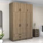 Ντουλάπα ρούχων Victoria Megapap τρίφυλλη με πατάρι και συρτάρια χρώμα καρυδί 150x60x240εκ. - Image 4