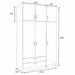 Ντουλάπα ρούχων Victoria Megapap τρίφυλλη με πατάρι και συρτάρια χρώμα καρυδί 150x60x240εκ. - Image 5