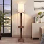 Φωτιστικό δαπέδου Verma I Megapap E27 Mdf/ύφασμα Pvc χρώμα καρυδί - κρεμ 18,5x18,5x142εκ. - Image 2