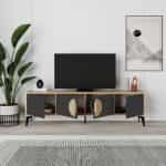 Έπιπλο τηλεόρασης Gora Megapap χρώμα sapphire oak - silky black 180x35,6x51εκ. - Image 2