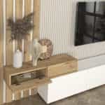 Σύνθεση τηλεόρασης Rosaline Megapap χρώμα λευκό - sepet oak 233x31,3x196,8εκ. - Image 5
