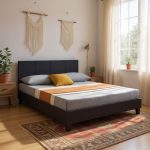 Κρεβάτι Flat Megapap από τεχνόδερμα χρώμα μαύρο ματ 160x200εκ. - Image 2