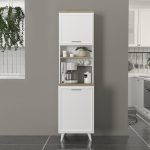 Έπιπλο κουζίνας Potter 1 Megapap χρώμα λευκό - rota oak 53,4x39,6x196,1εκ. - Image 3