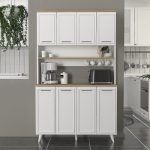 Έπιπλο κουζίνας Potter 4 Megapap χρώμα λευκό - rota oak 120x40x196,1εκ. - Image 3