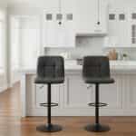 Σκαμπό μπαρ Carmelo Megapap με ρυθμιζόμενο ύψος PU μαύρο - βάση μαύρο ματ 45x42x90/113εκ. - Image 2