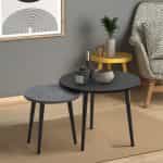 Τραπεζάκι σαλονιού σετ 2 τμχ Roma Megapap χρώμα μαύρο - γκρι ρετρό 60x60x46εκ.