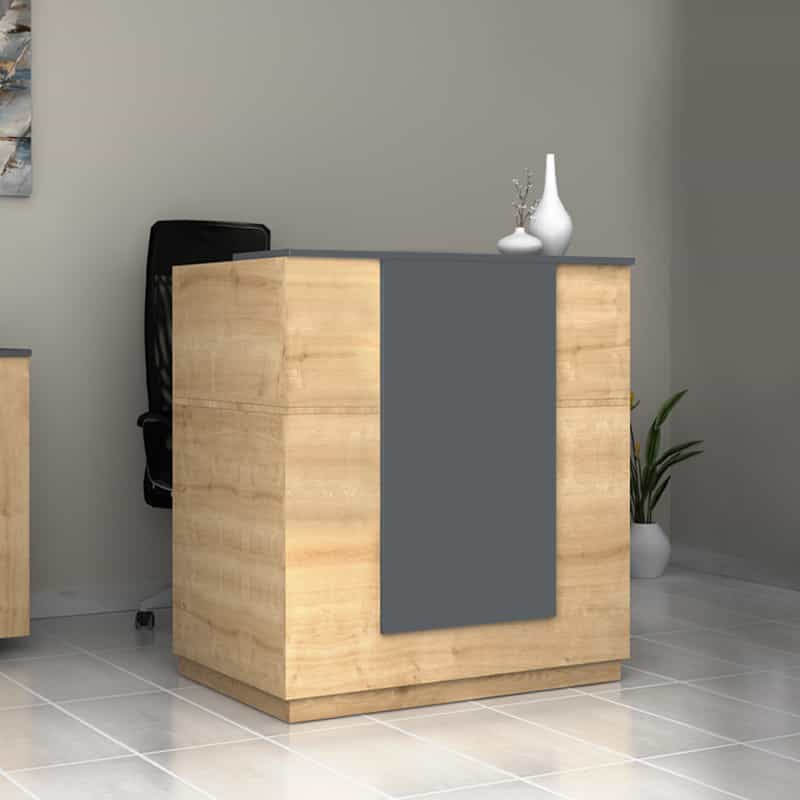 GP028-01331-0 Γραφείο υποδοχής - reception Gemini Megapap χρώμα φυσικό οξιάς - ανθρακί 100x70x110εκ. - Image 1