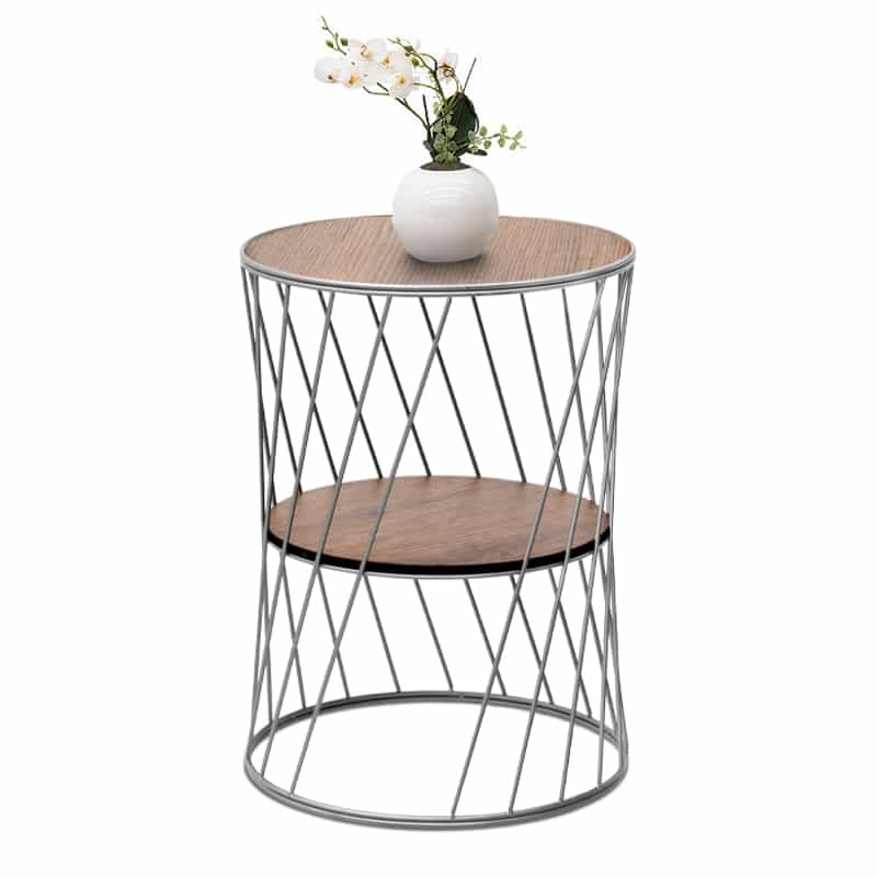 GP030-00377-0 Βοηθητικό τραπεζάκι Jaspin Megapap μεταλλικό - Mdf χρώμα ασημί - καρυδί 32x32x44εκ. - Image 1