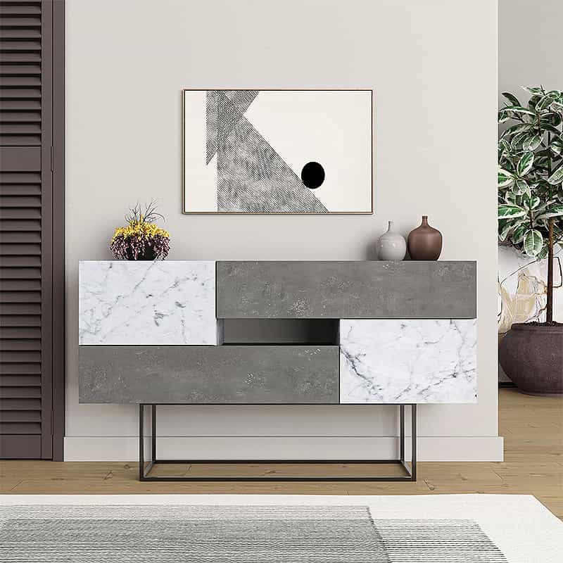 GP037-00114-0 Μπουφές Eros Megapap από μελαμίνη γκρι ρετρό - λευκό εφέ μαρμάρου 145x40x82εκ. - Image 1