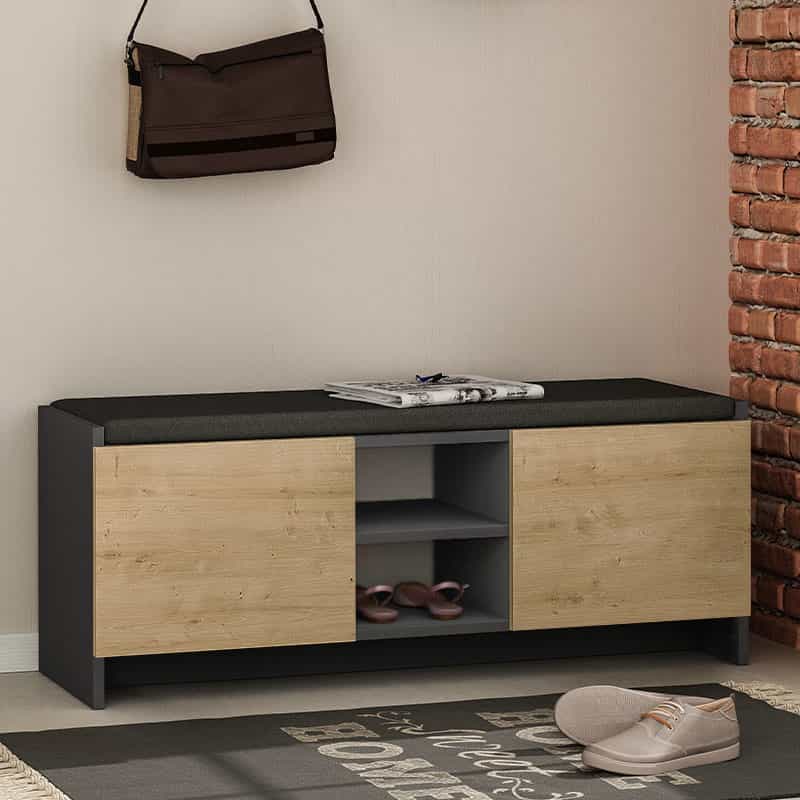 GP037-00453-0 Παπουτσοθήκη Zulla Megapap από μελαμίνη χρώμα ανθρακί - φυσικό οξιάς 110x37x43εκ. - Image 1