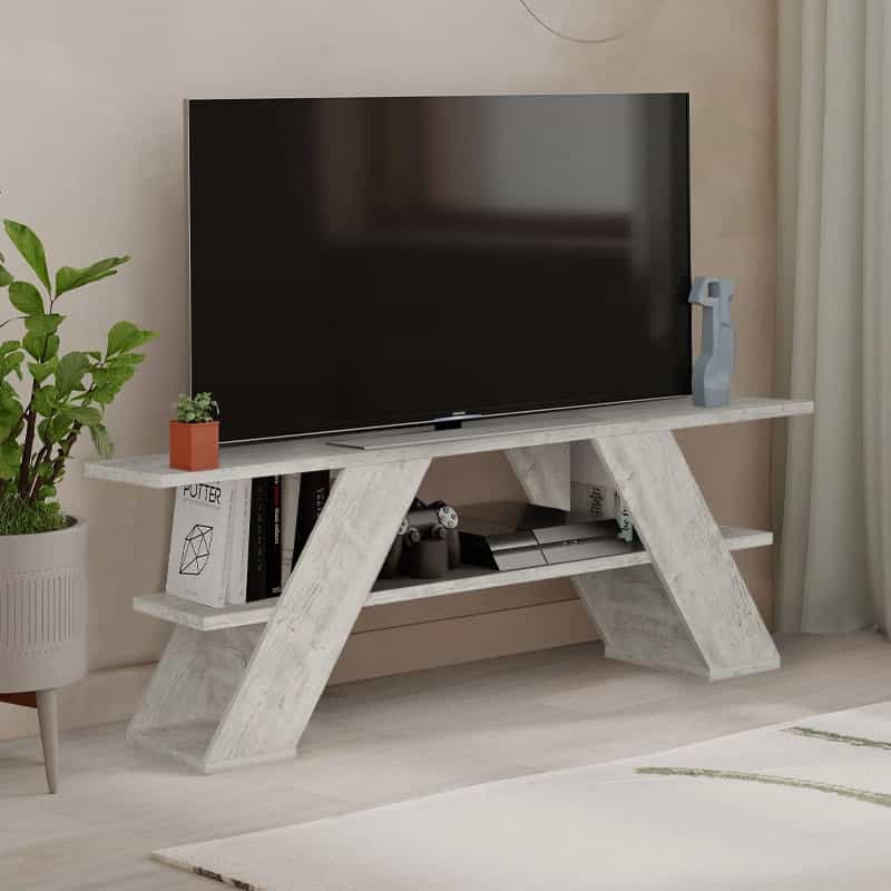 GP037-00711-0 Έπιπλο τηλεόρασης Farfalla Megapap χρώμα λευκό αντικέ 120x33,5x40εκ. - Image 1