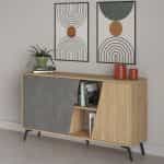 Μπουφές μελαμίνης Fiona Megapap χρώμα φυσικό οξιάς - γκρι ρετρό 150x35,6x82εκ.