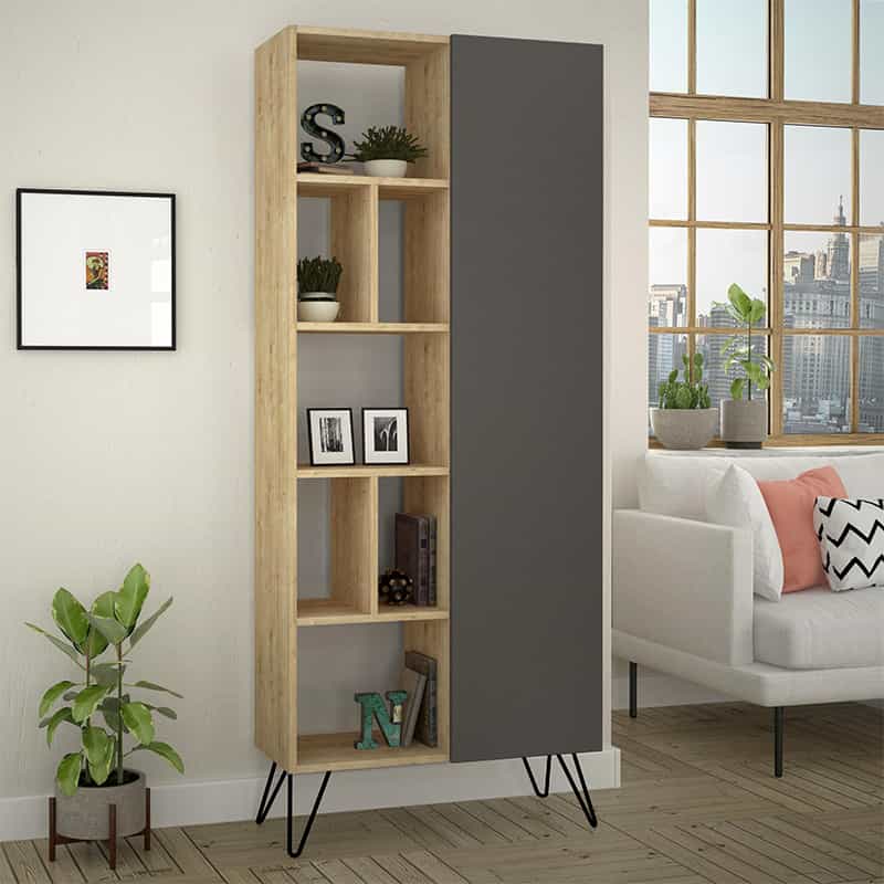 GP037-00892-0 Βιβλιοθήκη Jedda Megapap χρώμα φυσικό οξιάς - ανθρακί 80,6x29,6x191εκ. - Image 1