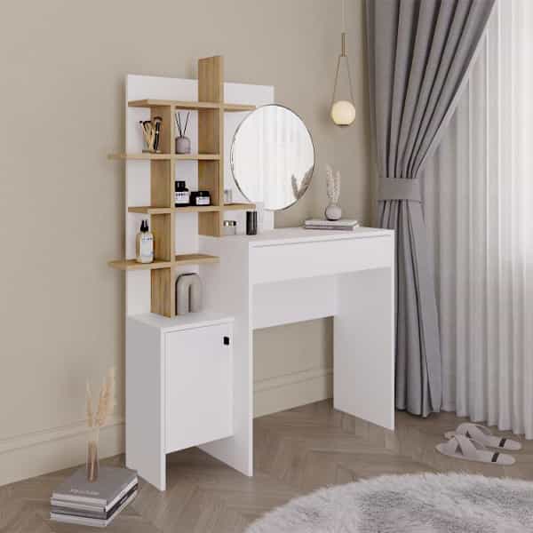 GP037-01331-0 Τουαλέτα με καθρέπτη Mup Megapap από μελαμίνη χρώμα λευκό - φυσικό οξιάς 105x35x151εκ. - Image 1