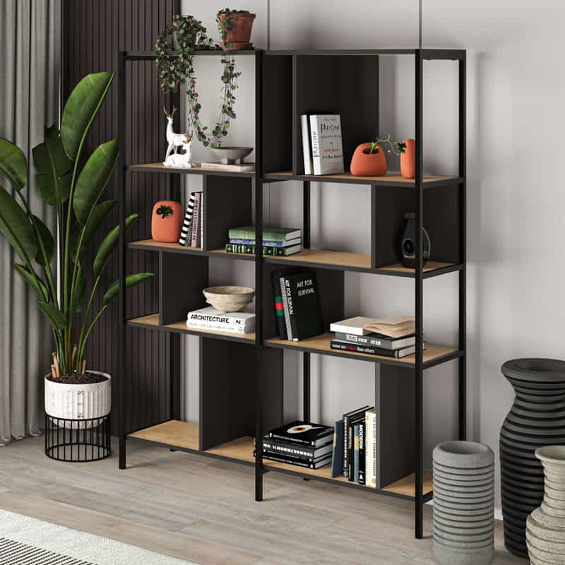 GP037-02321-0 Βιβλιοθήκη Maxi Megapap χρώμα sapphire oak - silky black 144x35x175εκ. - Image 1
